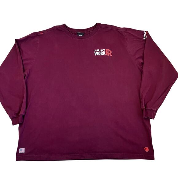 ARIAT Mens Flame Resistant American Raptor Long Sleeve Work T-shirt Burgundy - Picture 2 of 16